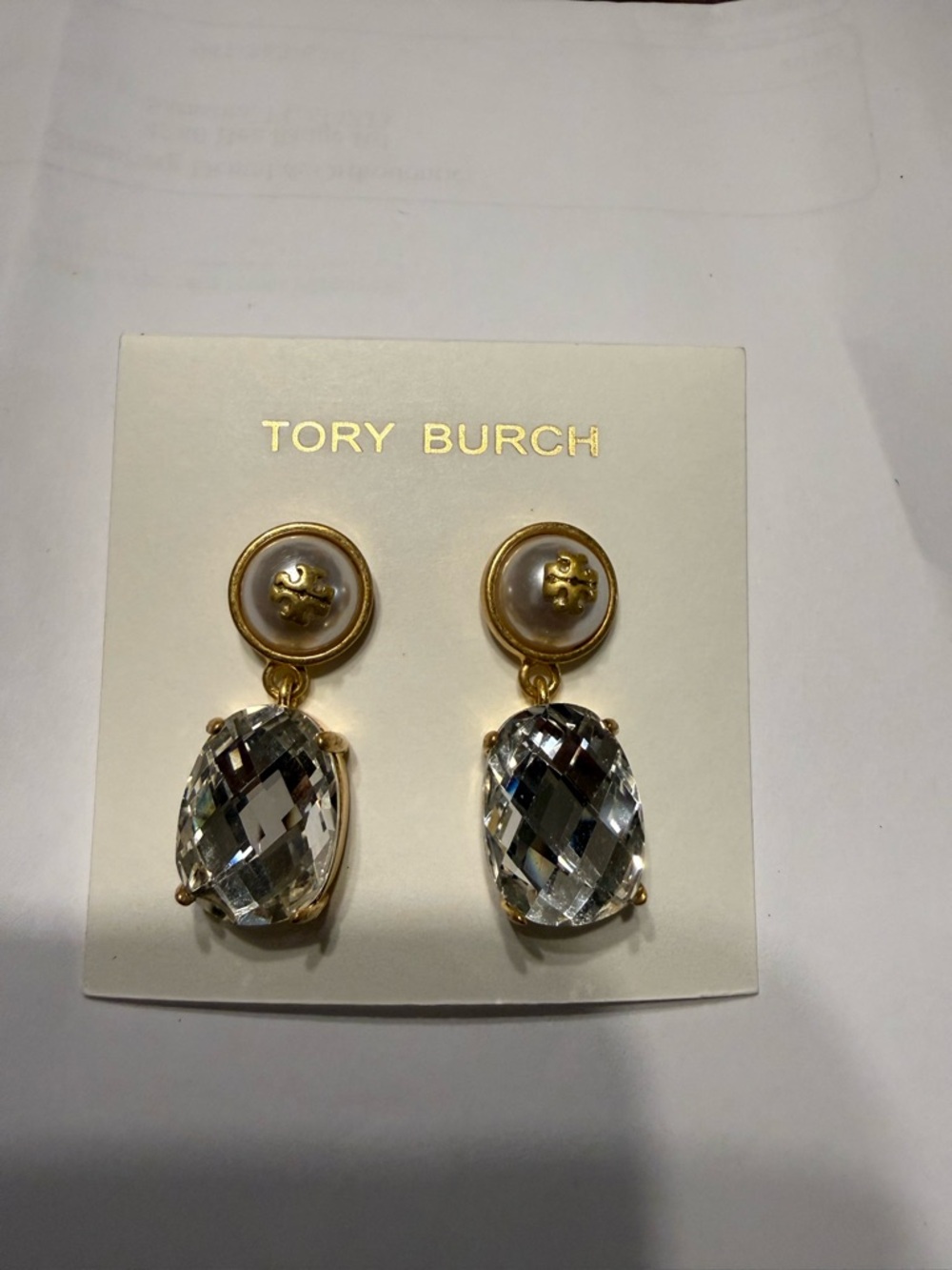 NEW Tory Burch Faux Pearl Crystal Drop Earrings